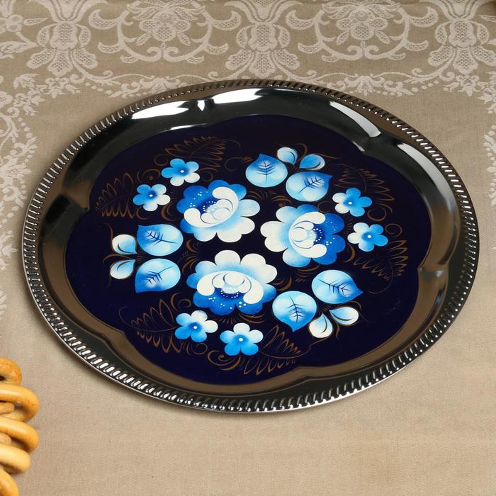 Набор &laquo;Жостово на синем&raquo;, рюмка, 3 предмета, самовар 3 л, заварочный чайник 0,7 л, поднос