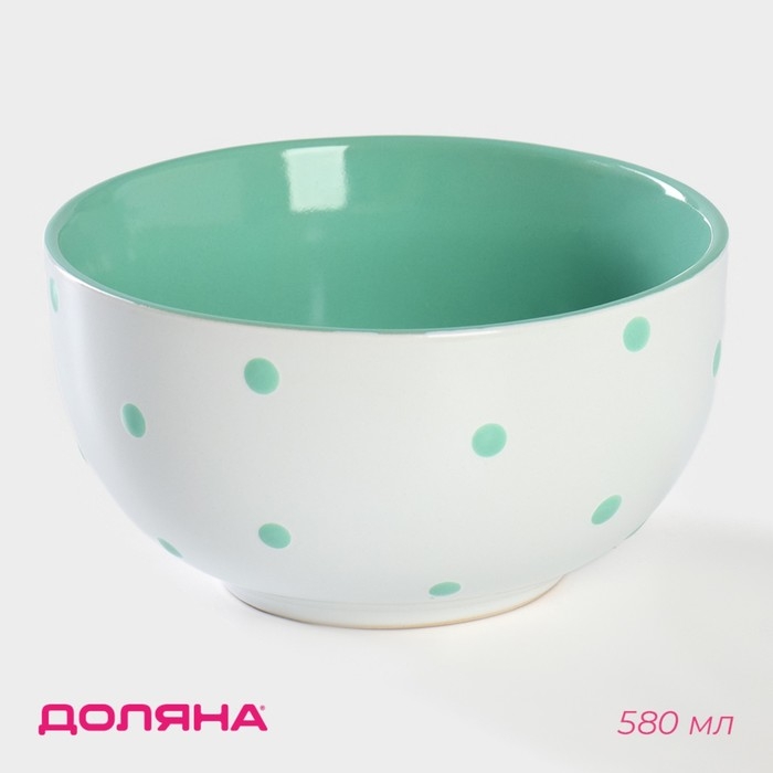 Салатник керамический Доляна &laquo;Горошек&raquo;, 580 мл, цвет мятный