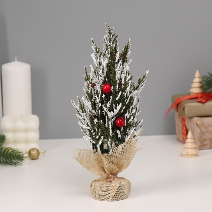 Искусственная ёлка заснеженная настольная «Зимнее волшебство. С ягодами» в мешочке, 25 см, ветки литые отгибаются Искусственная ёлка заснеженная настольная «Зимнее волшебство. С ягодами» в мешочке, 25 см, ветки литые отгибаются