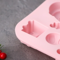 Форма для выпечки новогодняя Доляна &laquo;Новый год&raquo;, 17,5&times;12&times;2,5 см, 9 ячеек, цвет розовый