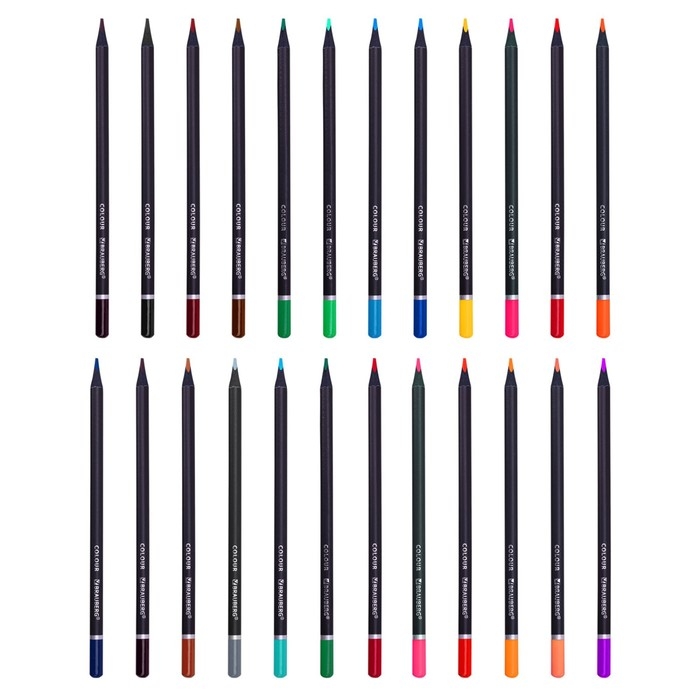 Карандаши 24 цвета BRAUBERG BLACK WOOD, трёхгранные, диаметр грифеля 3 мм, чёрное дерево