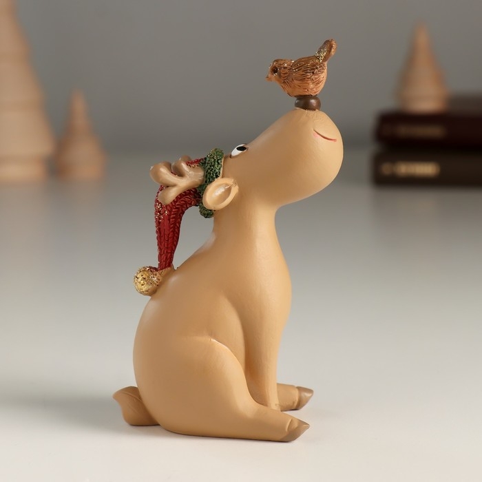 Сувенир полистоун Сувенир полистоун "Милый лось с птчикой на носике" 6,5х4х10 см