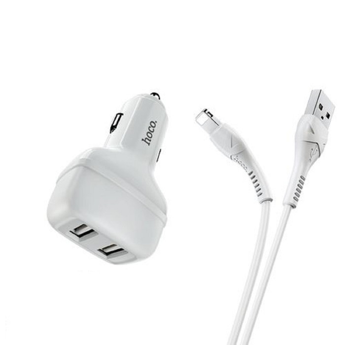 Автомобильное зарядное устройство Hoco Z36, 2 USB - 2.4 А, кабель Lightning 1 м, белый Автомобильное зарядное устройство Hoco Z36, 2 USB - 2.4 А, кабель Lightning 1 м, белый