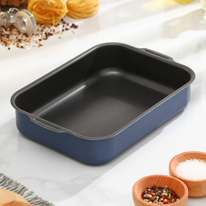 Противень прямоугольный, 19×25 см, h= 6 см, с крышкой, антипригарное покрытие, цвет синий Противень прямоугольный, 19×25 см, h= 6 см, с крышкой, антипригарное покрытие, цвет синий