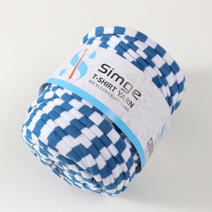 Трикотажная пряжа вторичная 90% хлопок,10% п/э, 100м/450&plusmn;50 гр (полосатик бело-синий)