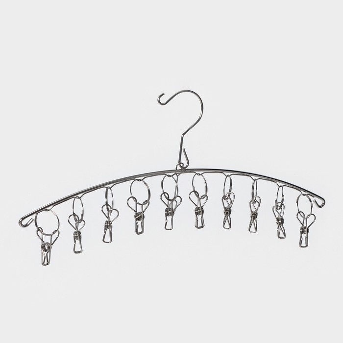 Сушилка для белья подвесная Доляна, 10 прищепок, 40&times;1&times;15 см, металл, цвет серебряный