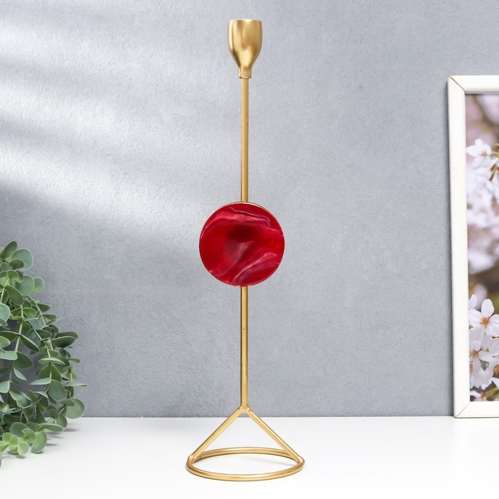 Подсвечник металл на 1 свечу Подсвечник металл на 1 свечу "Мраморный круг. Розовый закат" золото 35х9,5х9,5 см