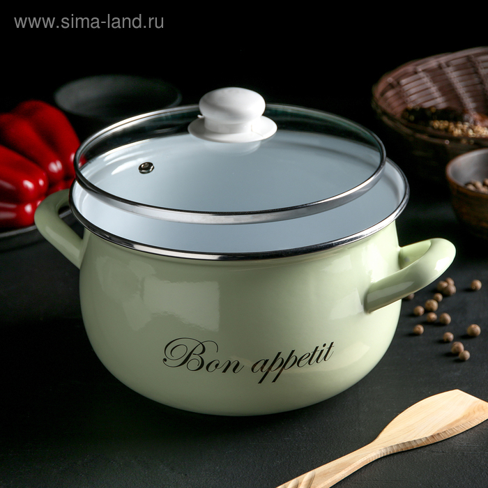 Кастрюля эмалированная «Лайм», 4 л, стеклянная крышка, индукция, цвет светло-зелёный Кастрюля эмалированная «Лайм», 4 л, стеклянная крышка, индукция, цвет светло-зелёный