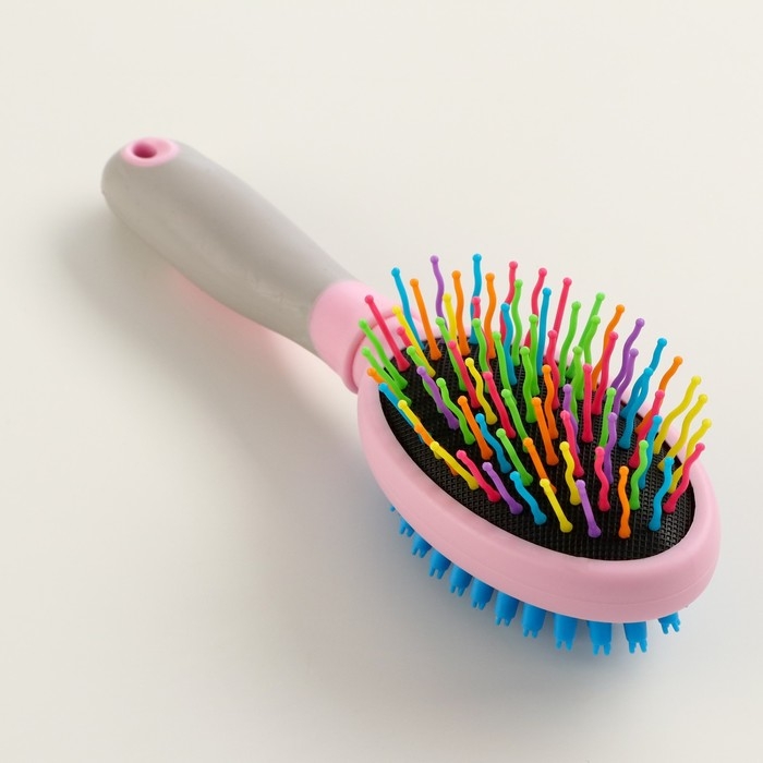 Двусторонняя щётка - расческа с волнистыми зубьями, средняя, 6 х 19 см, розовая Двусторонняя щётка - расческа с волнистыми зубьями, средняя, 6 х 19 см, розовая