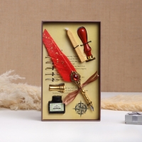 Набор подарочный 5в1 "Реликвия": перьевая ручка розовая, чернила, печать, воск