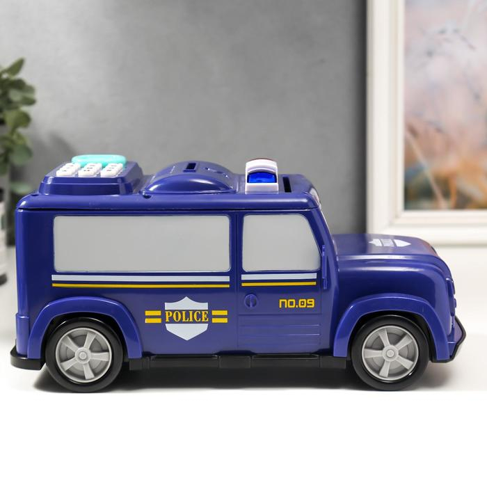 Копилка пластик для монет и купюр Копилка пластик для монет и купюр "Автомобиль полиция" отпечаток пальца 12х27х13 см