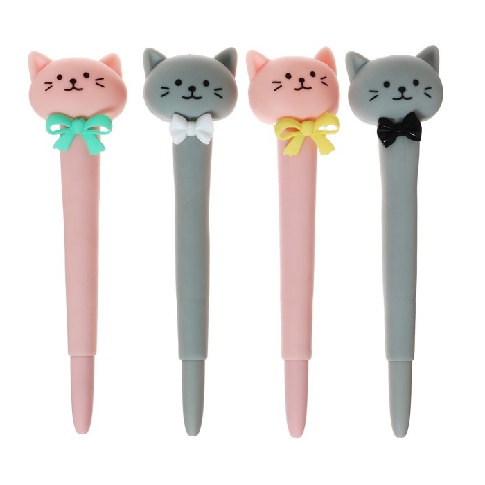 Ручка гелевая-прикол, стержень синий, мягкий корпус, Котик с бантиком МИКС Ручка гелевая-прикол, стержень синий, мягкий корпус, Котик с бантиком МИКС