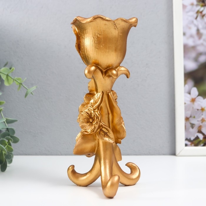 Подсвечник полистоун на 1 свечу Подсвечник полистоун на 1 свечу "Цветочная тринога" золото 21х9,5х9,5 см