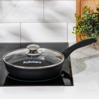 Сковорода &laquo;Традиция&raquo;, d=22 см, пластиковая ручка, стеклянная крышка, утолщённое дно, антипригарное покрытие, цвет чёрный