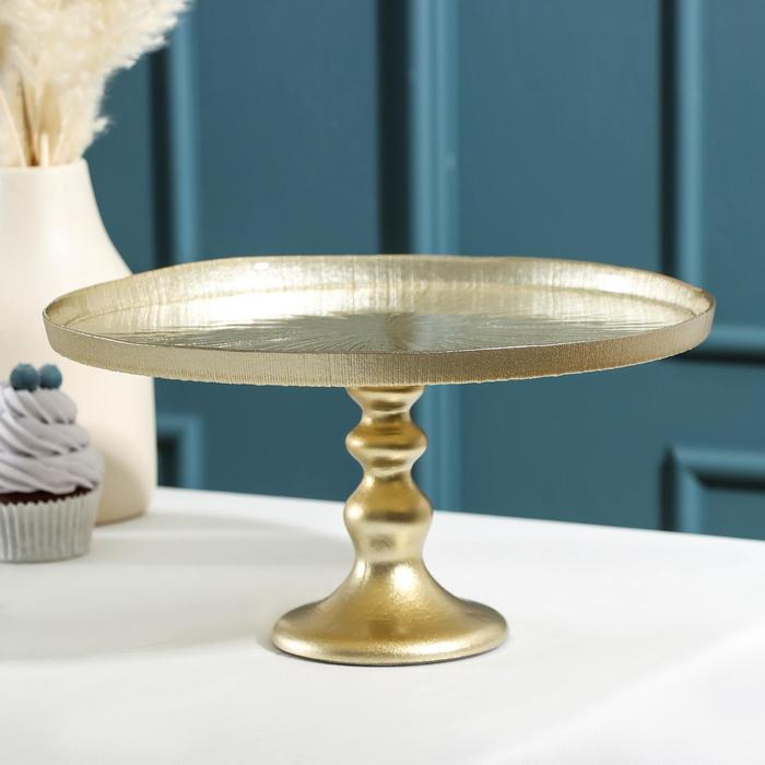 Блюдо сервировочное для торта &laquo;Кувшинка&raquo;, d=28 см, на ножке, цвет золотой