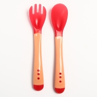 Набор приборов для кормления: термовилка и термоложка, 2 шт., цвет красно-бежевый Набор приборов для кормления: термовилка и термоложка, 2 шт., цвет красно-бежевый
