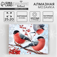 Алмазная мозаика на новый год с частичным заполнением &laquo;Снегири&raquo;, 20 х 25 см, новогодний набор для творчества