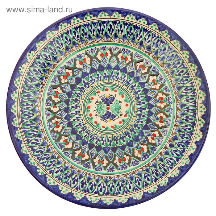 Тарелка Риштанская Керамика "Узоры",  27 см, синяя микс