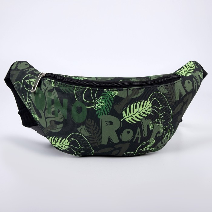 Сумка детская поясная для мальчика &laquo;Динозавры&raquo;, на молнии, наружный карман, цвет зелёный