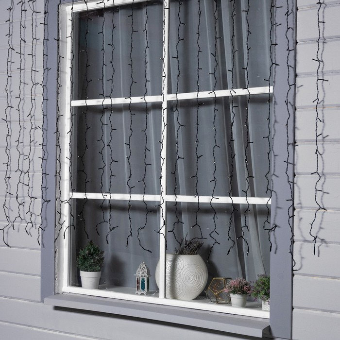 Гирлянда &laquo;Занавес&raquo; 2 &times; 1.5 м, IP44, УМС, тёмная нить, 360 SMD-LED, свечение белое, 220 В