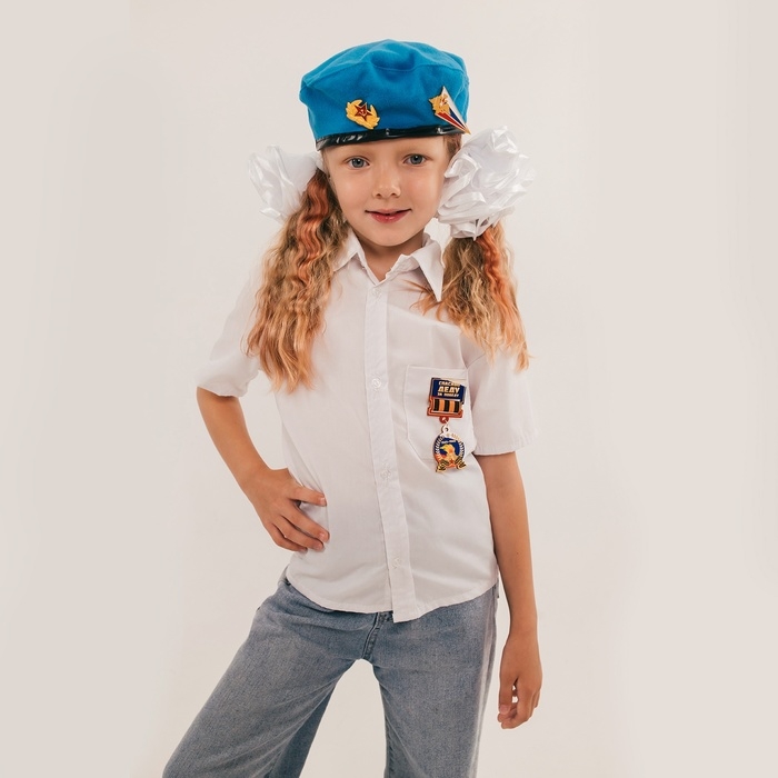 Карнавальный набор «Защитница отчизны» голубой берет, размер 54-56, банты 2 шт Карнавальный набор «Защитница отчизны» голубой берет, размер 54-56, банты 2 шт