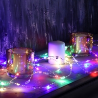 Гирлянда &laquo;Нить&raquo; 5 м роса с насадками &laquo;Сияние&raquo;, IP20, нить серебристая, 50 LED, батарейки AAx3 (не в комплекте), свечение RGB