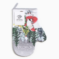 Новый год. Варежка-прихватка &laquo;Желаю счастья&raquo; 20х28см, цвет МИКС, 100% хлопок, ватин 250г/м2