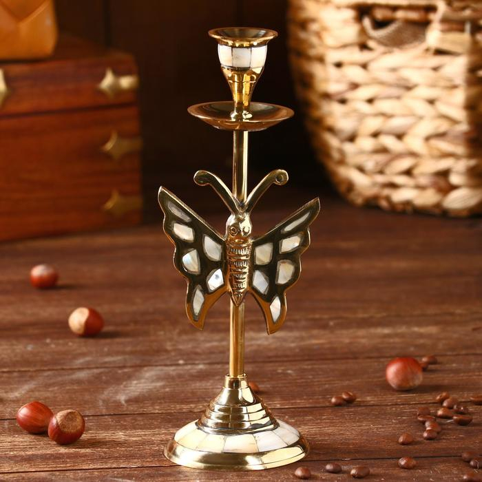 Подсвечник Подсвечник "Цветная бабочка" латунь, перламутр 8,5х8,5х22 см