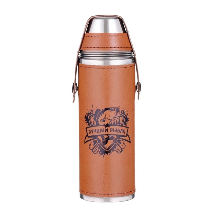Фляжка для алкоголя и воды, 300 мл, Фляжка для алкоголя и воды, 300 мл, "Лучший рыбак", нержавеющая сталь, 3 стопки по 30 мл