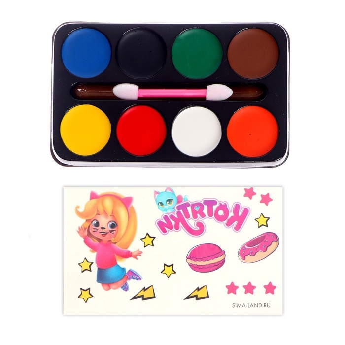 Грим для лица и тела 8 цветов, аппликатор, тату &laquo;Весёлая девчонка&raquo;