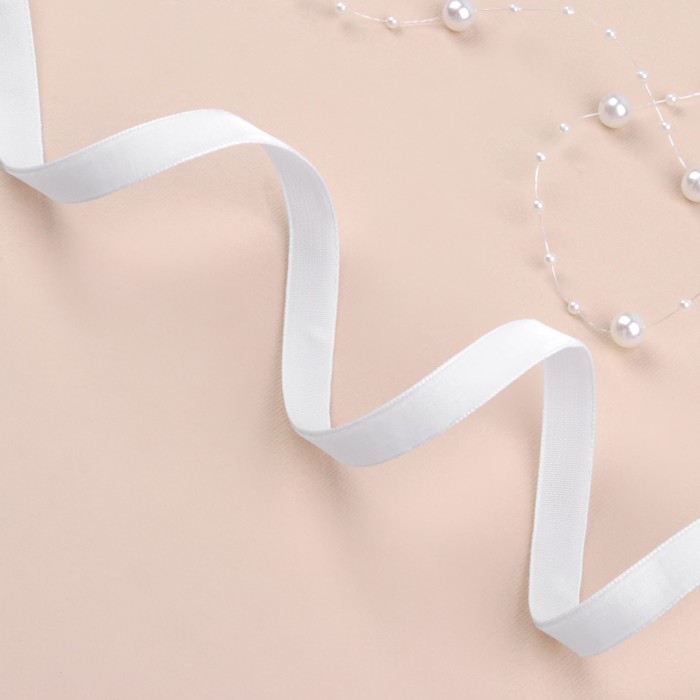 Лента бархатная, 10 мм, 18 &plusmn; 1 м, цвет белый №01