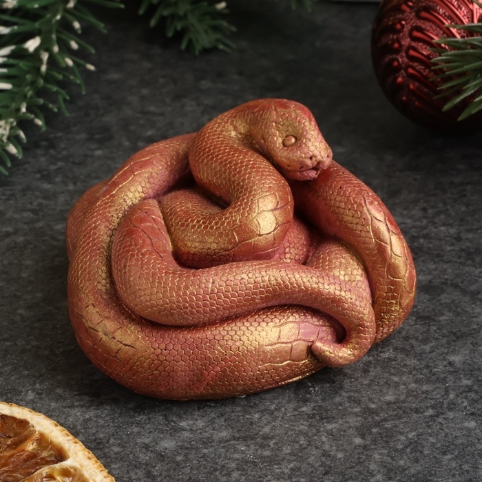 Новый год. Символ 2025. Фигура "Змея Лея" бордовый с позолотой, 4х6,5х7,5см