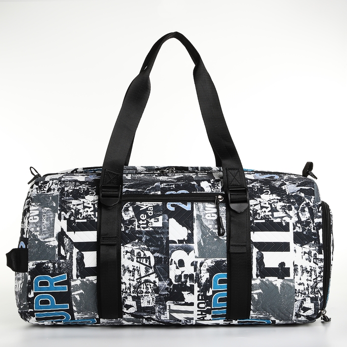 Сумка спортивная на молнии, отдел для обуви, 2 наружных кармана, длинный ремень, средний размер, цвет чёрный/голубой Сумка спортивная на молнии, отдел для обуви, 2 наружных кармана, длинный ремень, средний размер, цвет чёрный/голубой