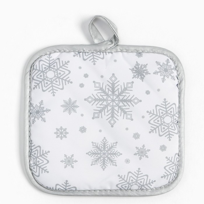 Кух. набор Доляна Снежинки серебро прих.17*17 см, вареж.26*16 см,фарт.70*80 см 100% п/э