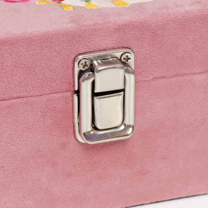 Шкатулка дерево "Лама в цветах" бархат розовый 10х16х16 см