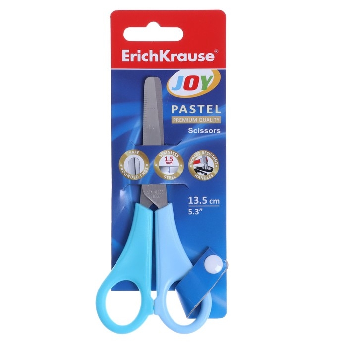 Ножницы детские ErichKrause Joy Pastel, 13.5 см, с закруглёнными концами лезвий и линейкой, блистер, МИКС