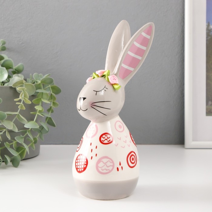 Сувенир керамика Сувенир керамика "Кролик спящий. Каракули" бело-серый с красными рисунками 10,5х8,7х22,7 см 986686