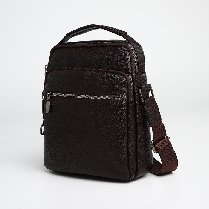 Сумка мужская через плечо TEXTURA, 3 наружных кармана, цвет коричневый