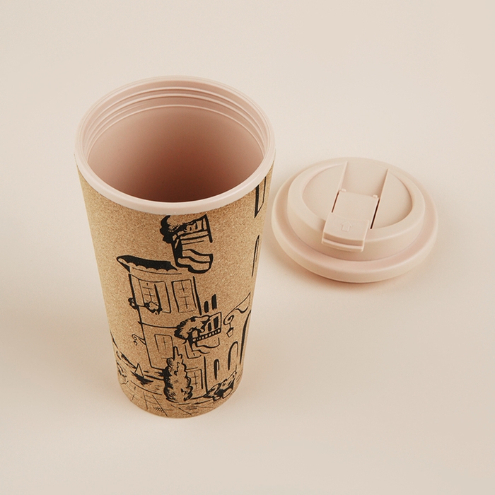 Стакан для кофе с крышкой SL Home &laquo;Севилья&raquo;, пробковый, 450 мл, 9,5&times;9,5&times;18,5 см, цвет бежевый