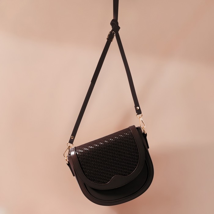 Ручка для сумки из натуральной кожи, с карабинами, 125 &times; 1,2 см, цвет коричневый