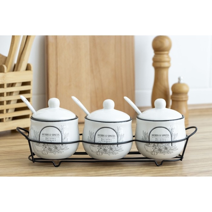 Банки керамические для специй на металлической подставке Natural product, 200 мл, 3 шт