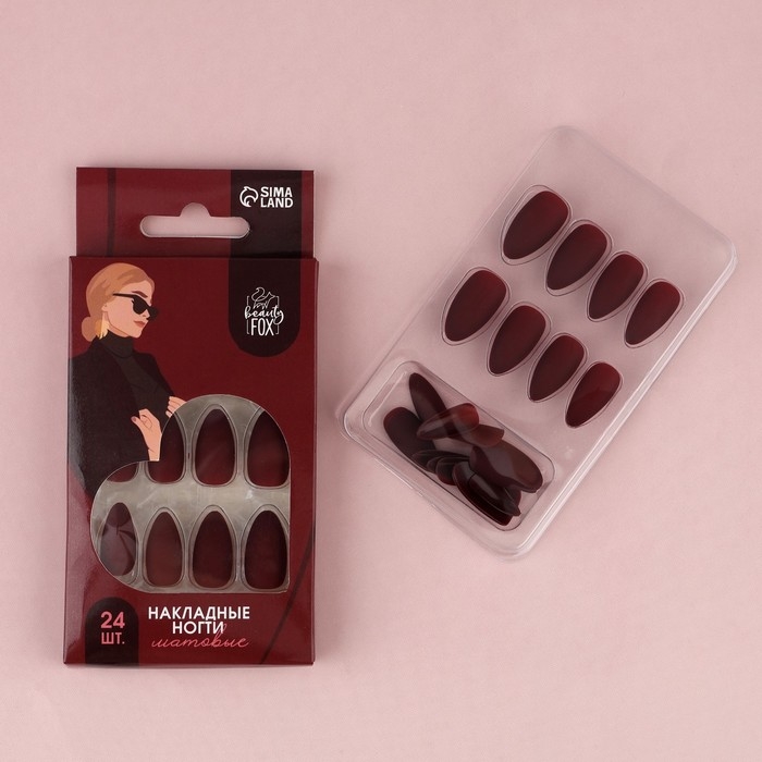 Накладные ногти &laquo;Бордо&raquo;, 24 шт, клеевые пластины, форма миндаль, цвет матовый бордовый