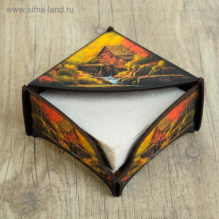 Салфетница деревянная "Дом в осеннем лесу", цветная