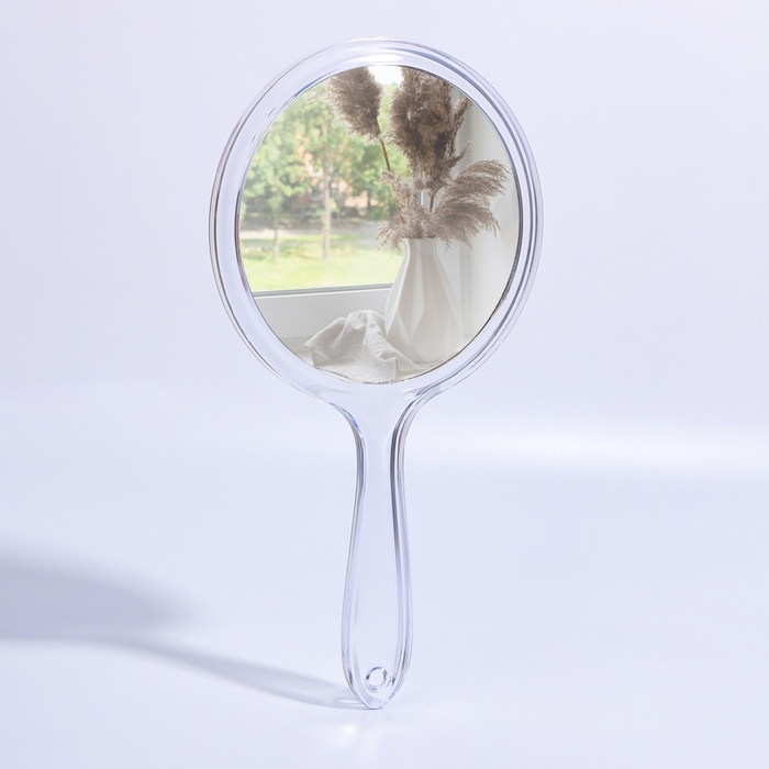 Зеркало с ручкой, двустороннее, с увеличением, d зеркальной поверхности 12,5 см, цвет прозрачный Зеркало с ручкой, двустороннее, с увеличением, d зеркальной поверхности 12,5 см, цвет прозрачный