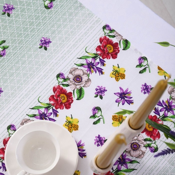 Скатерть - дорожка на стол Анемоны 40х150см, рогожка, хлопок 100%