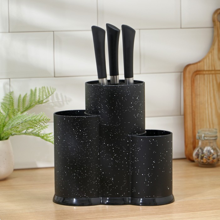 Подставка для ножей и столовых приборов с наполнителем Доляна &laquo;Зефир&raquo;, цвет чёрный