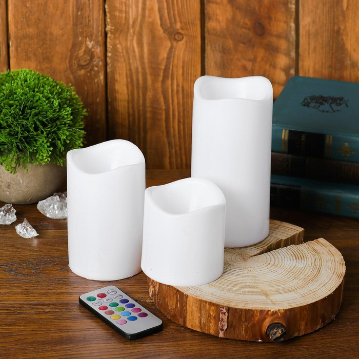 Свеча светодиодная &laquo;Тройка&raquo;, с пультом, набор 3 шт.