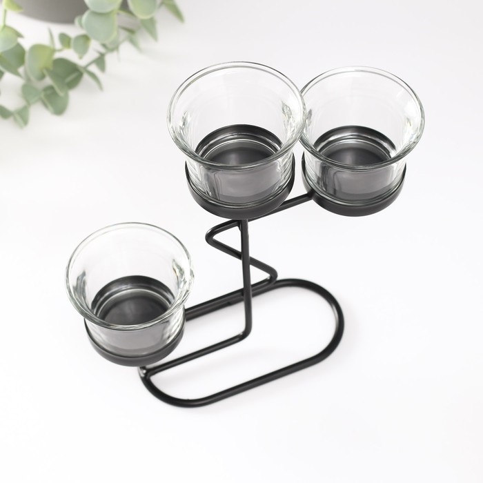 Подсвечник металл, стекло на 3 свечи Подсвечник металл, стекло на 3 свечи "Кривая линия" d=2-5 см чёрный 16х6х18,5 см