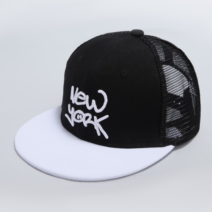 Кепка мужская с прямым козырьком New York, цвет чёрный, сетка, р-р 56 Кепка мужская с прямым козырьком New York, цвет чёрный, сетка, р-р 56