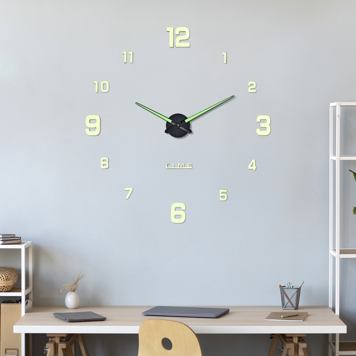 Часы настенные интерьерные большие, 3d Часы настенные интерьерные большие, 3d "Кардо",бесшумные, наклейка, d-70 см, светящиеся